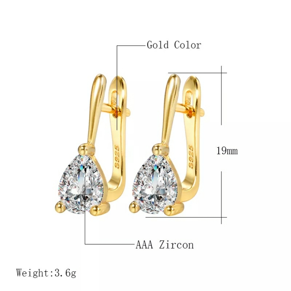 Gold Cubic Zirconia Earrings - Picture 2 of 3